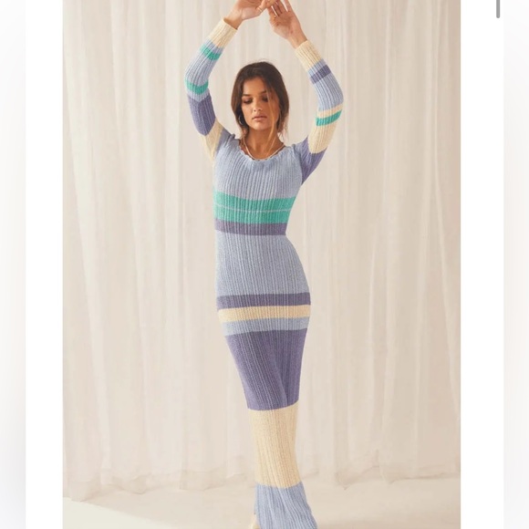 Peppermayo Love Ride Blue Long Sleeve Crochet Maxi Dress - Picture 2 of 5